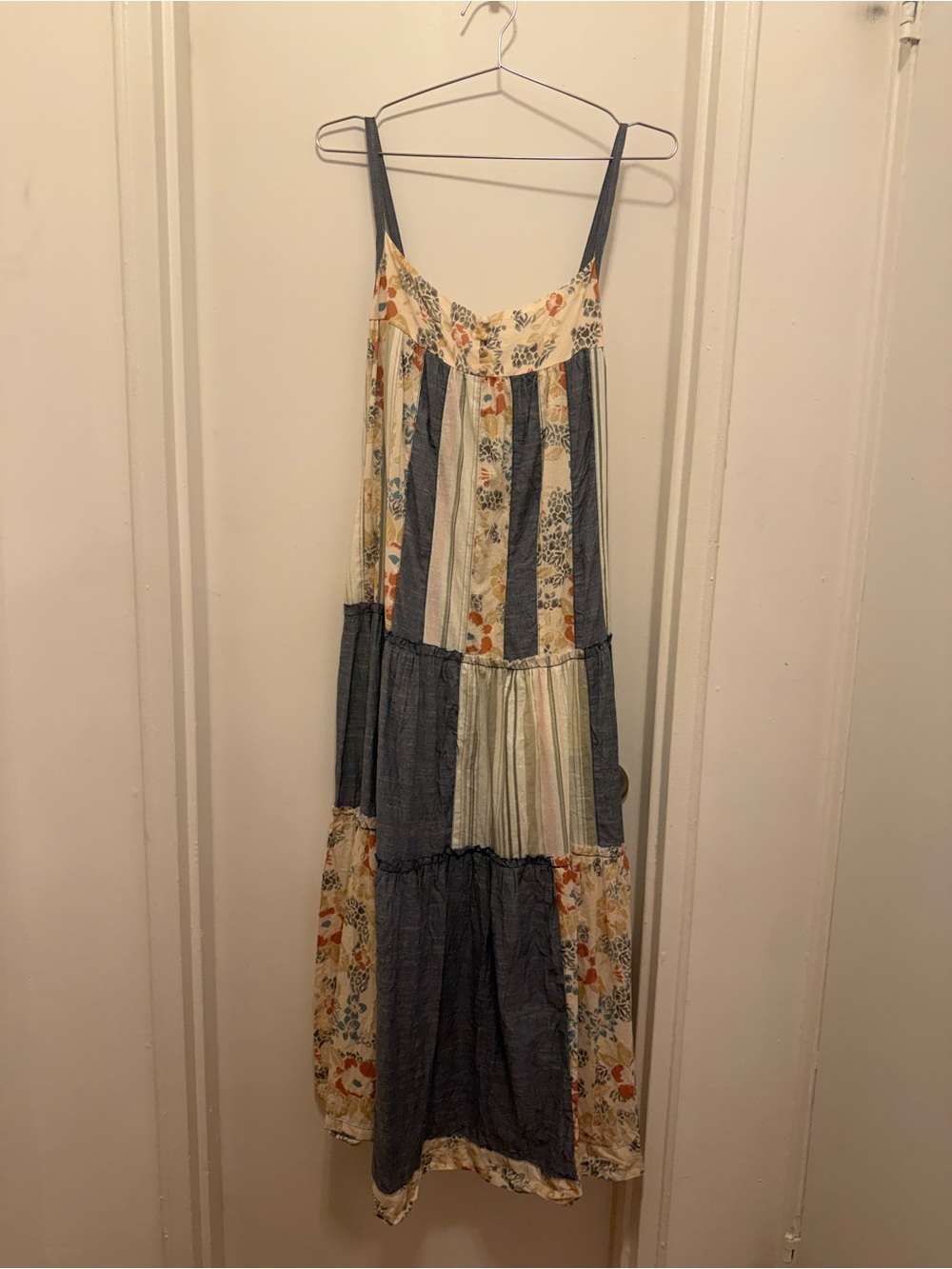 NATURAL LIFE Blue and Cream Patchwork Maxi Dress